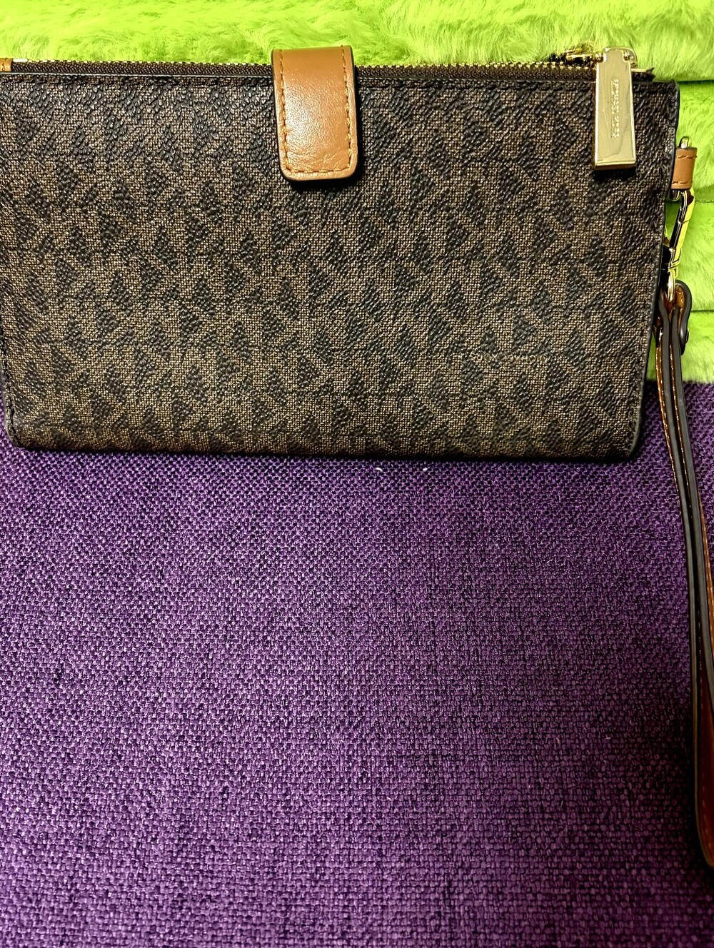 Michael Kors Brown Logo-Print Wristlet with Tan Leather Inside & Trim - Picture 5 of 5